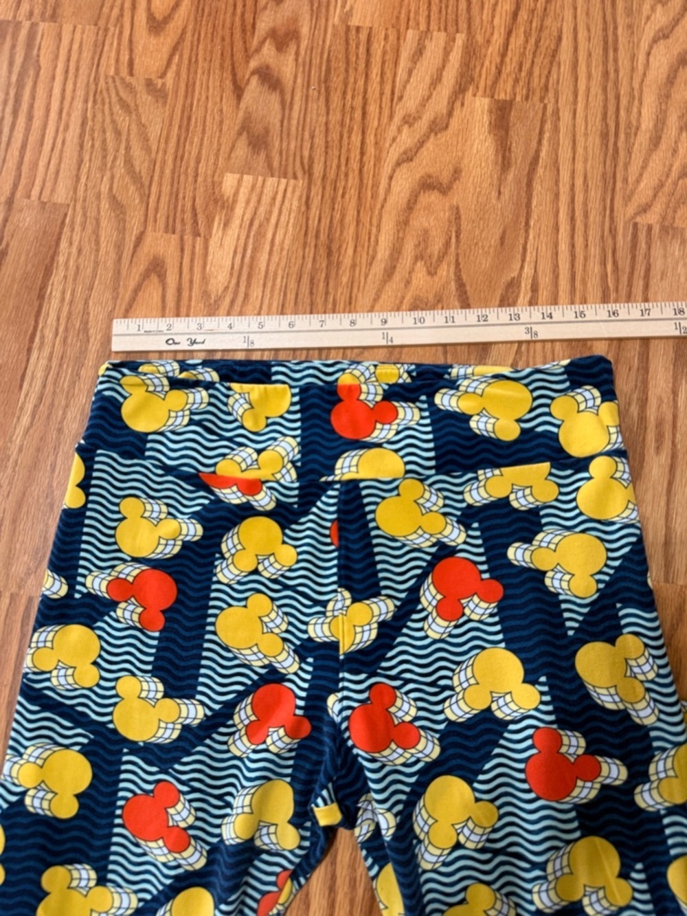 LuLaRoe Navy Leggings with Yellow & Red Mickey Mouse - Picture 2 of 5